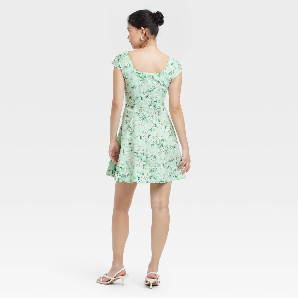 brand new Sz 14 "A New Day" Green Floral Corset-Style Cotton Mini Dress - Picture 3 of 5
